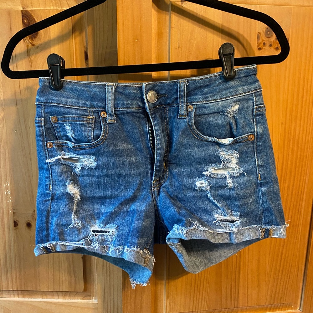 Super stretch American eagle dark wash high rise shorts